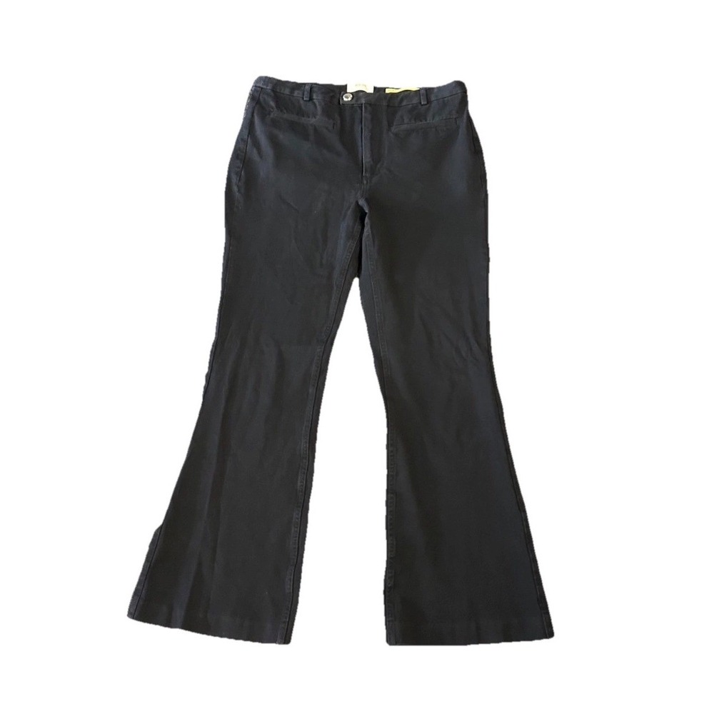 Maeve Anthropologie Black Flare Trousers High Rise Welt Pocket Pants Size 10